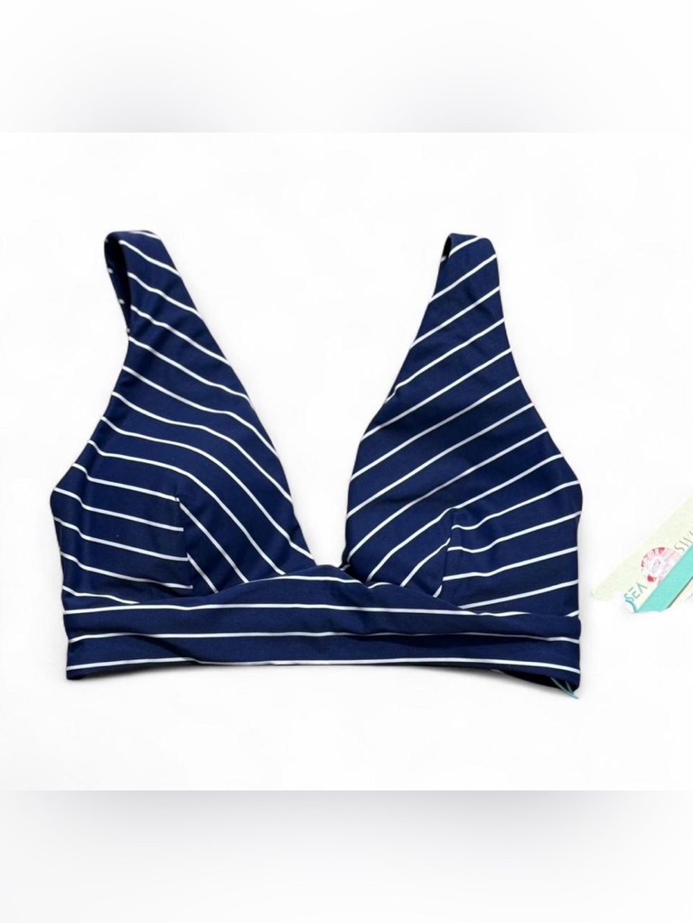 Sea Level Swim Australia Shoreline Long Line Triangle Bikini Top (Navy/White)